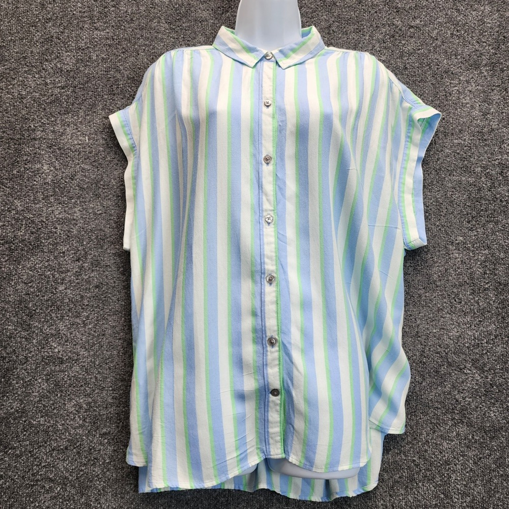 Eddie Bauer Women's Relaxed Striped Button Up Camp Shirt Plus TXL Lyocell Blend